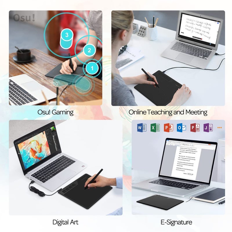 GAOMON S620 Drawing Tablet 6.5 x 4 Inch Graphics Tablet with 8192 Passive Pen 4 Customizable ExpressKeys for Digital Art, Painting, OSU Playing, Compatible with Windows PC, Mac - Image 5